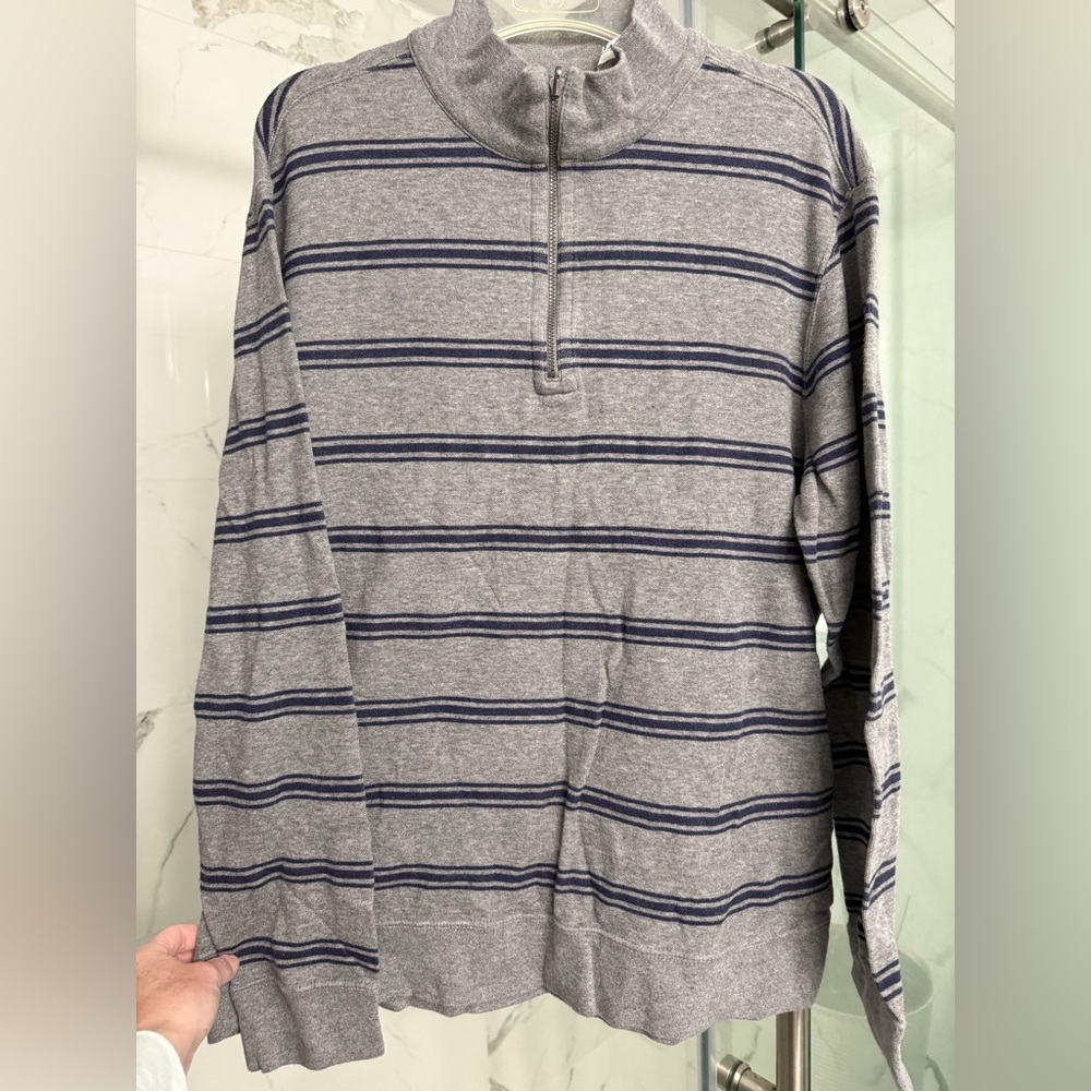 Men's Gray Stripe Half-Zip Sweater